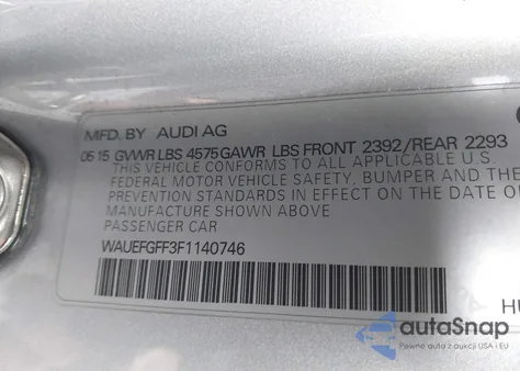 2015 Audi A3 2.0T Premium z USA, uszkodzony, nr VIN WAUEFGFF3F1140746